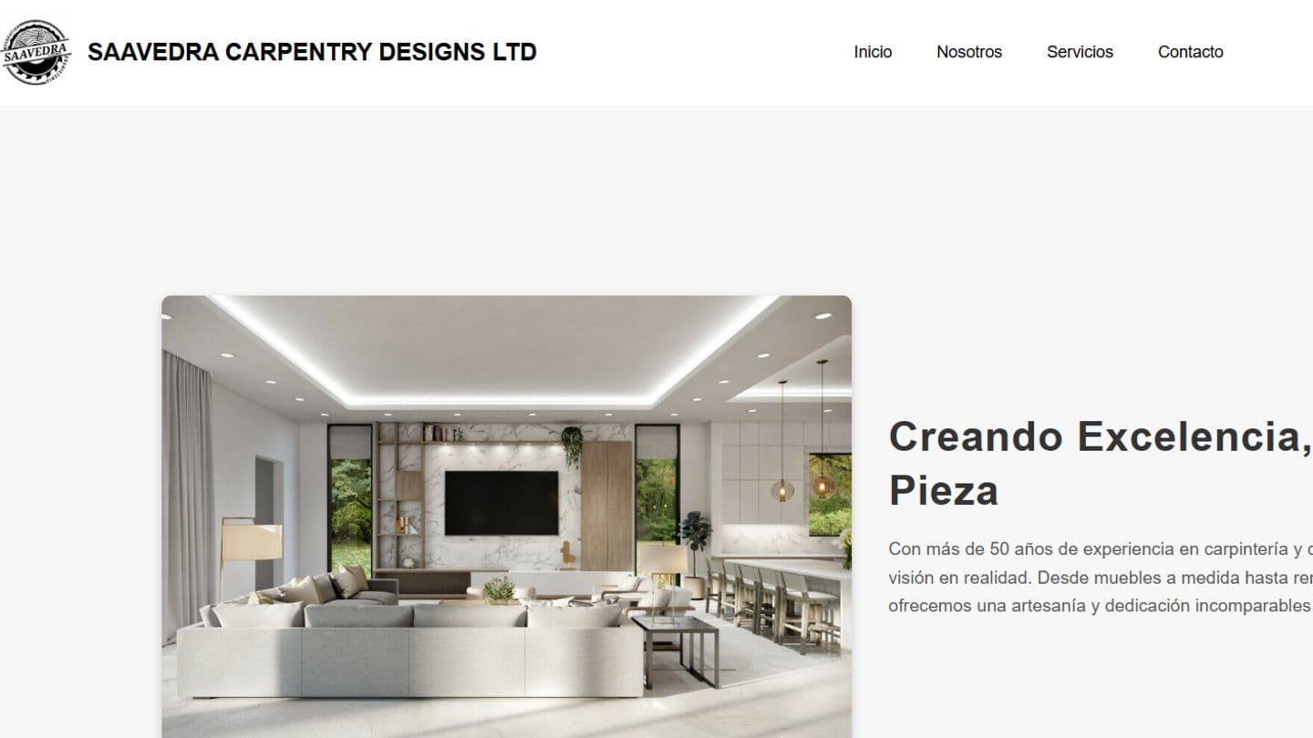 Saavedra Carpentry Designs website homepage, designed and built by Jose, London web developer